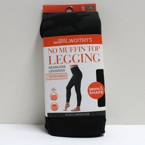 Women's Size L/XL Seamless Textured Black Camouflage No Muffin Top Legging